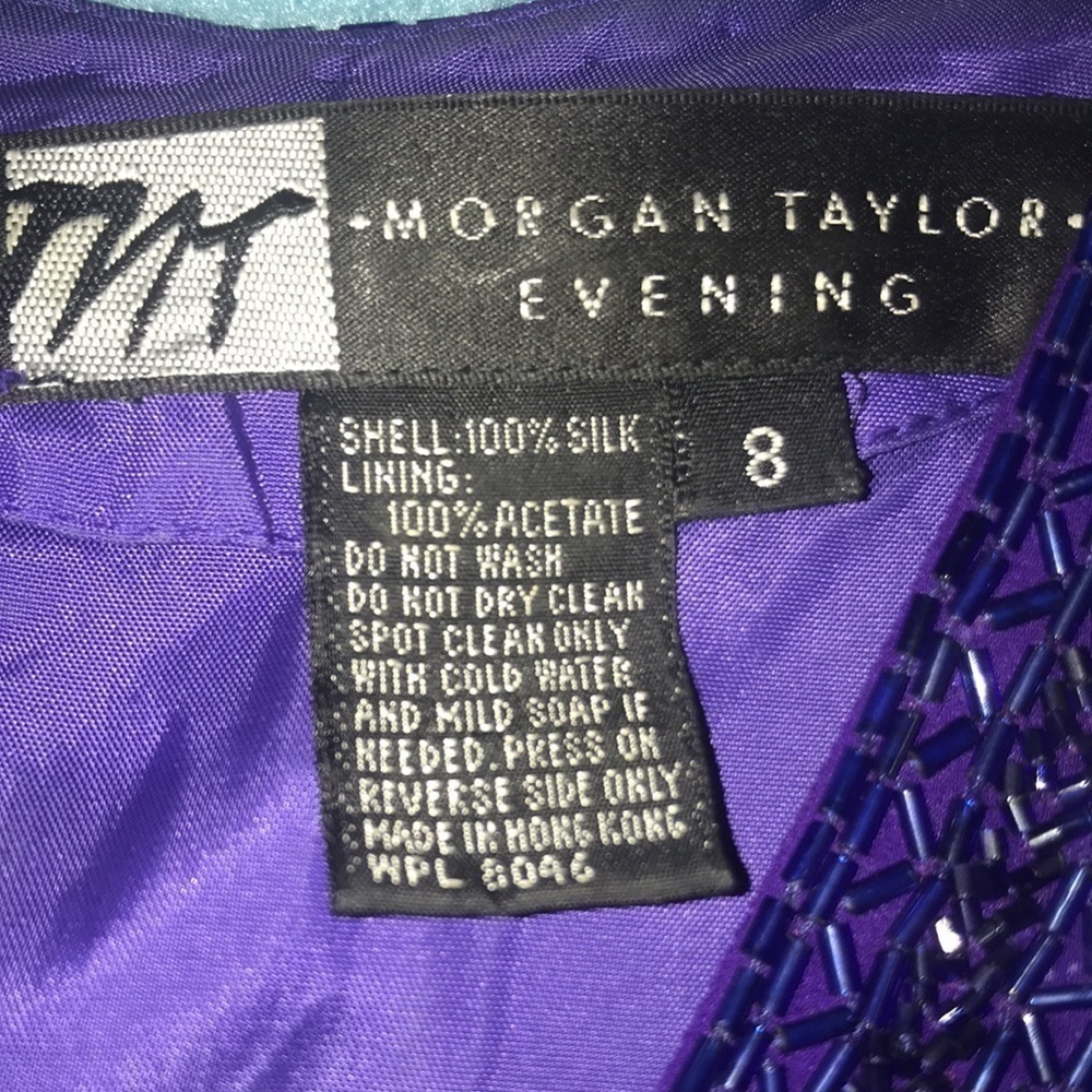 MORGAN TAYLOR Evening dress silk beaded long sleeve V-neck vintage size 8 - Picture 4 of 12